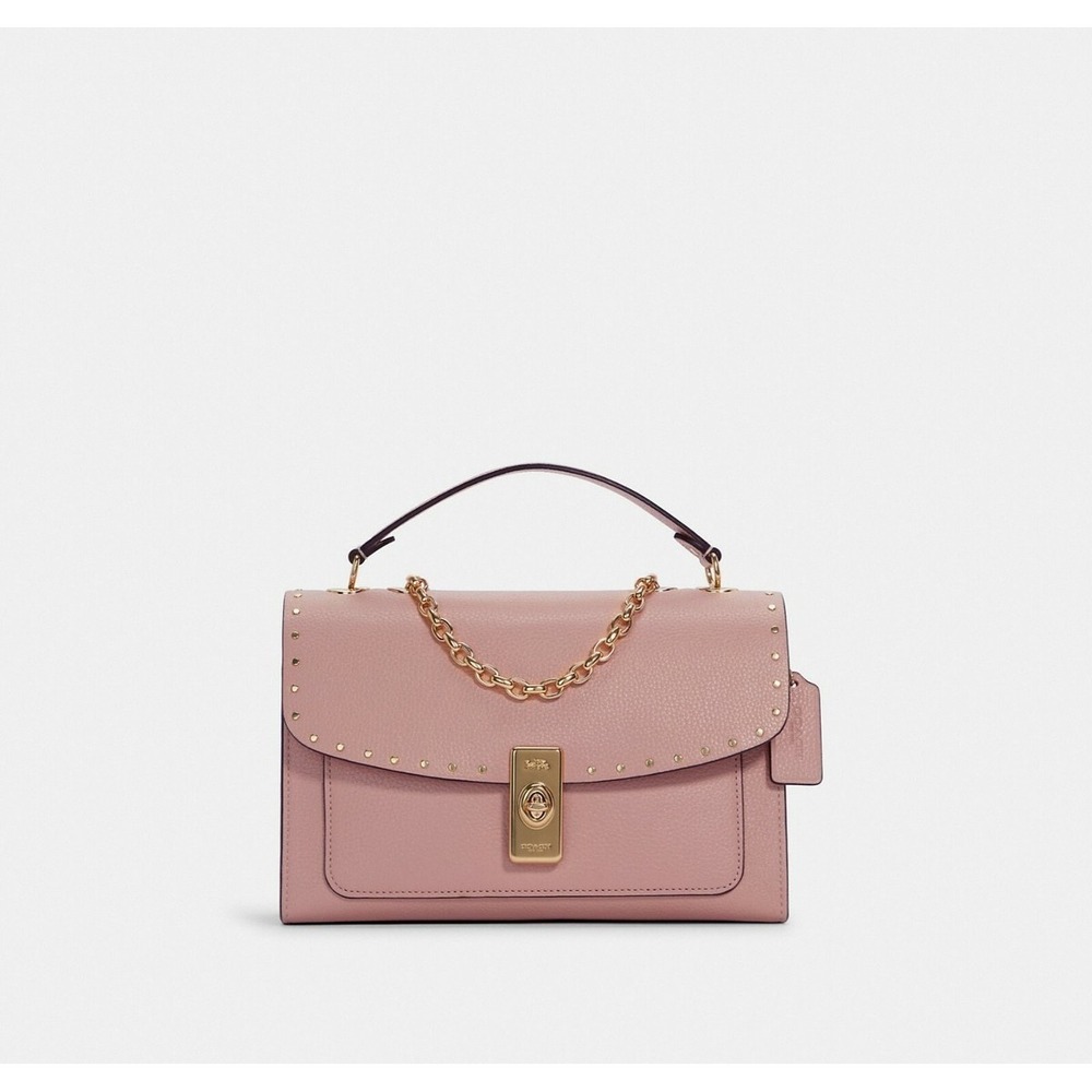 Coach Lane Shoulder Bag W/ Rivets Retail $398 Womens Purse Shell Pink Coquette